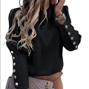 Black Blouse with Gold Button Details